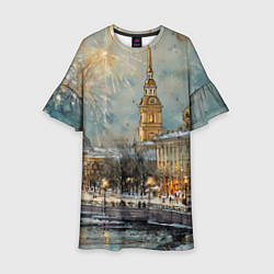 Платье клеш для девочки Новогодний салют в Питере, цвет: 3D-принт