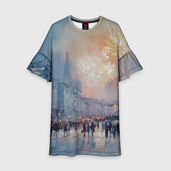 Платье клеш для девочки Новогодняя Питерская атмосфера, цвет: 3D-принт