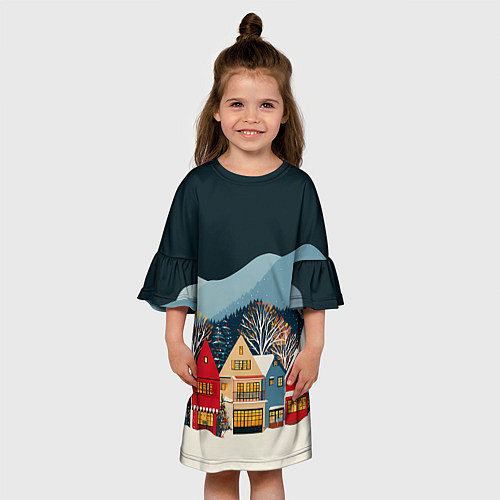 Детское платье Новогодний городок в горах / 3D-принт – фото 3