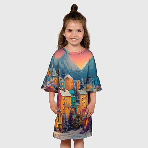 Детское платье Новогодний город в горах / 3D-принт – фото 3