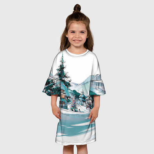 Детское платье Дома и елки - Новый год / 3D-принт – фото 3