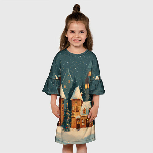 Детское платье Сказочный Новогодний городок / 3D-принт – фото 3