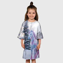 Платье клеш для девочки Геометрическая новогодняя лошадка, цвет: 3D-принт — фото 2