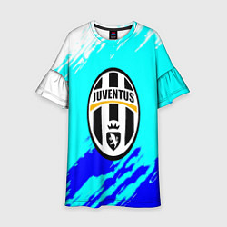 Платье клеш для девочки Ювентус краски штрихи текстура, цвет: 3D-принт