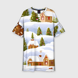 Платье клеш для девочки Новогодние домики и елочки, цвет: 3D-принт