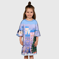 Платье клеш для девочки Новогодний двор, цвет: 3D-принт — фото 2