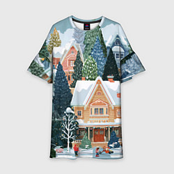 Платье клеш для девочки Новогодний елочный двор, цвет: 3D-принт