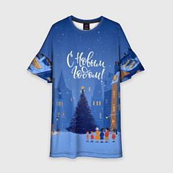 Платье клеш для девочки С новым год - праздничный дворик, цвет: 3D-принт