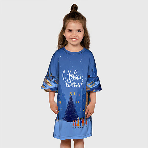 Детское платье С новым год - праздничный дворик / 3D-принт – фото 3