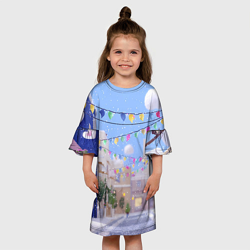 Детское платье Предновогодний праздничный дворик / 3D-принт – фото 3