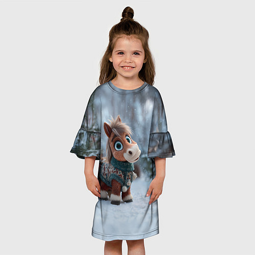 Детское платье Маленькая лошадка в новогоднем лесу / 3D-принт – фото 3