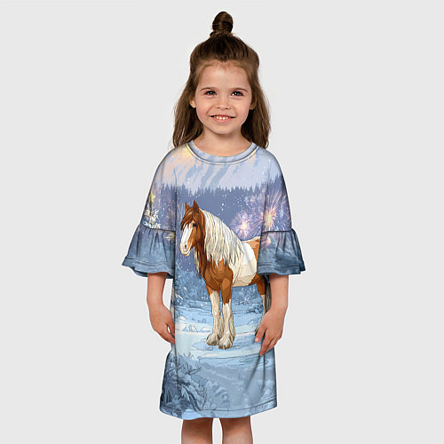 Детское платье Новогодняя лошадка в лесу / 3D-принт – фото 3