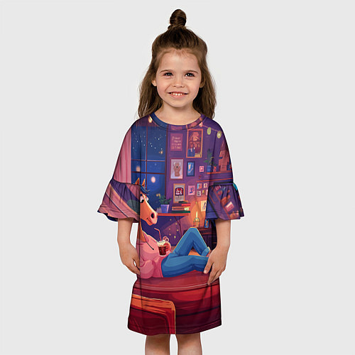 Детское платье Конь в Новогодние праздники у телевизора / 3D-принт – фото 3