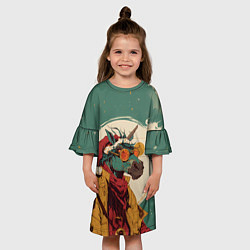 Платье клеш для девочки Новогодний конь в желтых очках, цвет: 3D-принт — фото 2