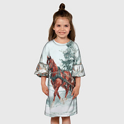 Платье клеш для девочки Новогодняя лошадка 2026, цвет: 3D-принт — фото 2