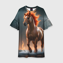Платье клеш для девочки Огненная лошадь в грозу, цвет: 3D-принт