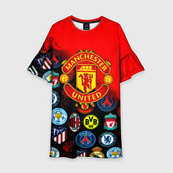 Платье клеш для девочки Манчестер Юнайтед логотипы команд, цвет: 3D-принт