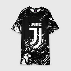 Платье клеш для девочки Juventus белые штрихи красок, цвет: 3D-принт