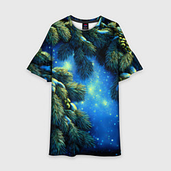 Платье клеш для девочки Новогодние ветки елки, цвет: 3D-принт