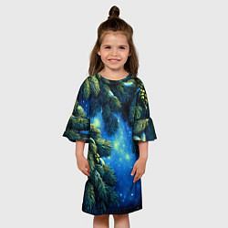 Платье клеш для девочки Новогодние ветки елки, цвет: 3D-принт — фото 2