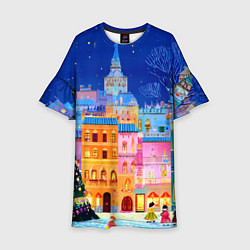 Детское платье Разноцветные новогодние домики