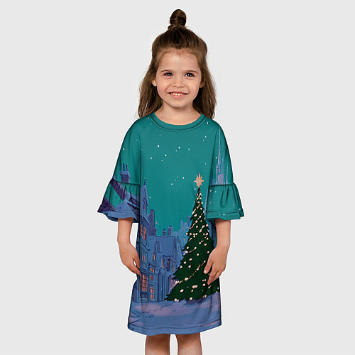 Детское платье Зеленая новогодняя елка во вдоре / 3D-принт – фото 3