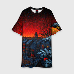 Платье клеш для девочки Новый год в ночном городе, цвет: 3D-принт