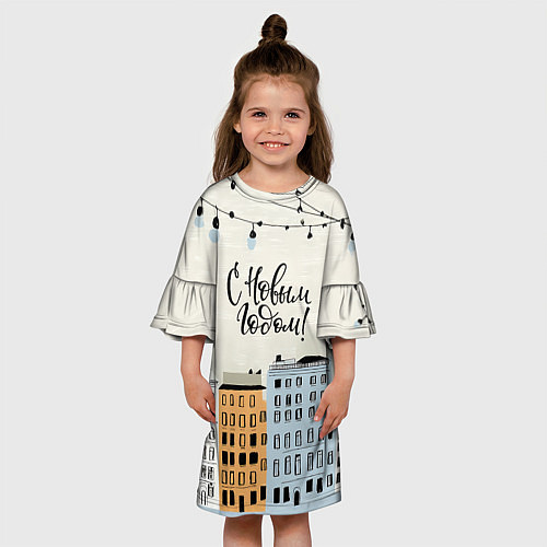 Детское платье С новым годом - новогодний городок / 3D-принт – фото 3