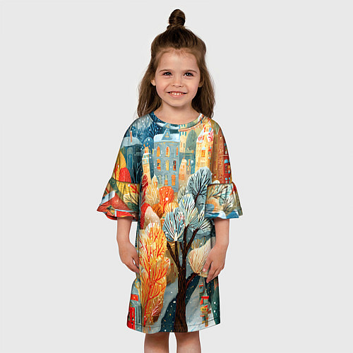 Детское платье Разноцветные новогодние домики / 3D-принт – фото 3