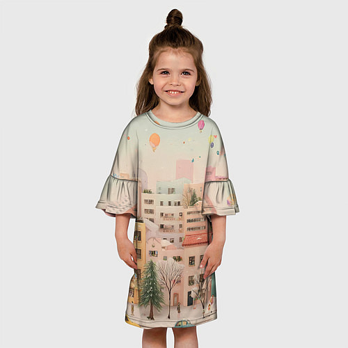 Детское платье Объемный новогодний город / 3D-принт – фото 3