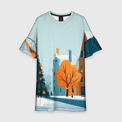 Платье клеш для девочки Новогодняя улица, цвет: 3D-принт