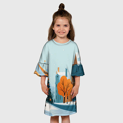 Детское платье Новогодняя улица / 3D-принт – фото 3