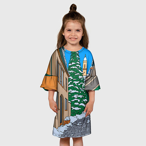 Детское платье Новогодняя мультяшная улица / 3D-принт – фото 3