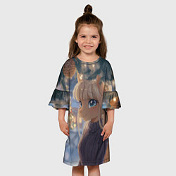 Платье клеш для девочки Новогодняя анимешная лошадка, цвет: 3D-принт — фото 2