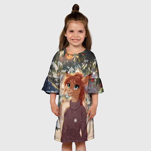 Детское платье Новогодняя аниме лошадка / 3D-принт – фото 3