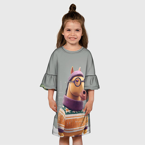 Детское платье Новогодняя лошадка хипстер / 3D-принт – фото 3