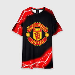 Платье клеш для девочки Манчестер Юнайтед шторм молнии, цвет: 3D-принт