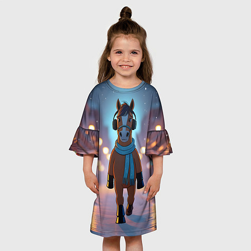 Детское платье Конь в шарфе и наушниках / 3D-принт – фото 3