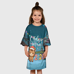 Платье клеш для девочки Новогодняя лошадка 2026 год, цвет: 3D-принт — фото 2