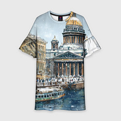 Платье клеш для девочки Новогодний снежный Питер, цвет: 3D-принт