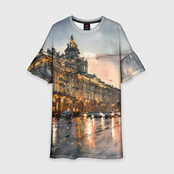 Платье клеш для девочки Санкт-Петербург - мокрый снег, цвет: 3D-принт