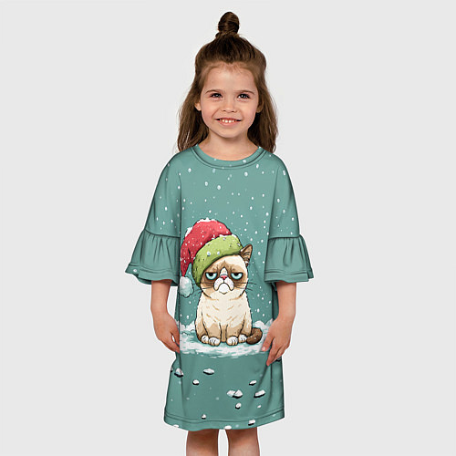 Детское платье Недовольный новогодний котик / 3D-принт – фото 3