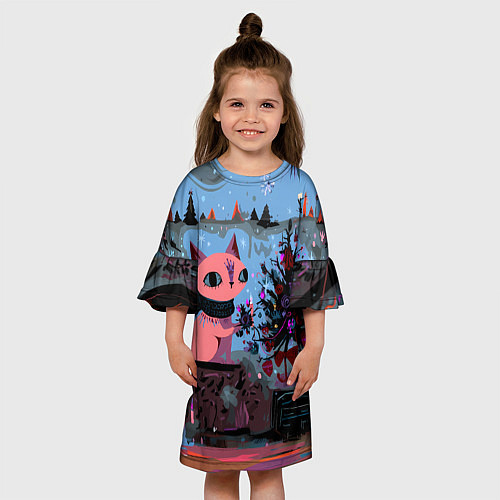 Детское платье Кошка празднует Новый год / 3D-принт – фото 3