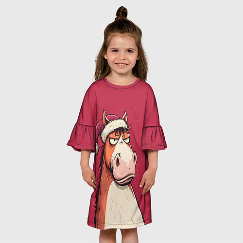 Детское платье Комичная новогодняя лошадь / 3D-принт – фото 3