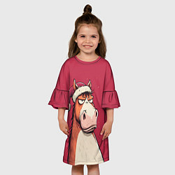 Платье клеш для девочки Комичная новогодняя лошадь, цвет: 3D-принт — фото 2