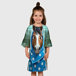 Платье клеш для девочки Конь в полотенце, цвет: 3D-принт — фото 2