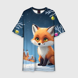 Платье клеш для девочки Лисичка новогодней ночью, цвет: 3D-принт