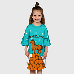 Платье клеш для девочки Лошадь на горе мандаринов 2026, цвет: 3D-принт — фото 2