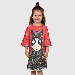 Платье клеш для девочки Лошадка в новогодних огоньках, цвет: 3D-принт — фото 2