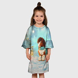 Платье клеш для девочки Лошадка у елки 2026, цвет: 3D-принт — фото 2